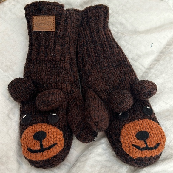 Super cute Bear mittens wool blend lined adult sized medium women’s 10.5” long - Picture 2 of 8